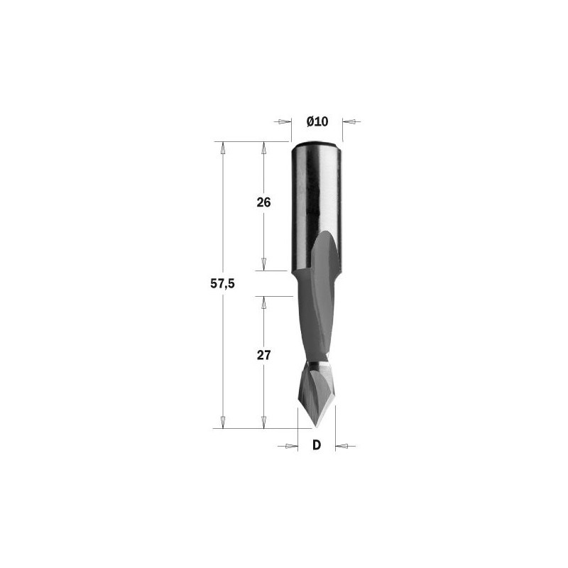 Wiertło przelotowe krótkie   HW D 5 I 27 L 57,5 S 10x26 RH