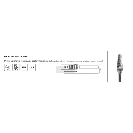 DIN 8033-5 DIN KEL ISO L Carbide tipped VHM ball nose rotary file