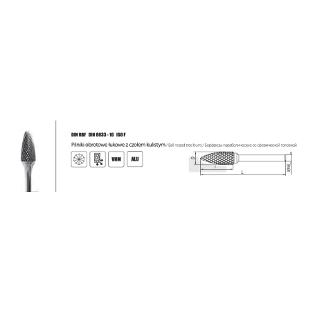 DIN 8033-10 DIN RBF ISO F Carbide spherical face VHM rotary arc file