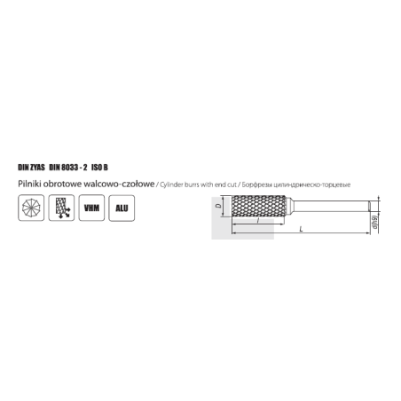 DIN 8033-2 DIN ZYAS ISO B Lima de metal duro VHM