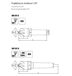 DIN 347- A,B 120º svasatura per metallo