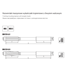 DIN 212-A,B,C,D  Rozwiertak maszynowy wykańczak trzpieniowy z chwytem walcowym