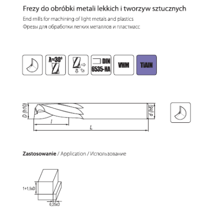 Frez VHM z węglika spiekanego HARRDEN 125 do obróbki metali lekkich i tworzyw sztucznych