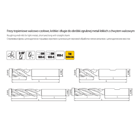 DIN 844- (A,B) L-M-WR Fraise à bavure cylindrique, à face longue pour l'ébauche des métaux légers avec queue cylindrique